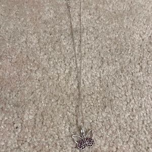 5/$10 Simple Silver Purple Studded Butterfly Charm Necklace